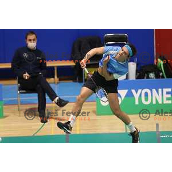 Miha Ivanic of Slovenia competes in first round of Yonex Slovenia Future masters in Badminton, Brezice on November 26, 2021