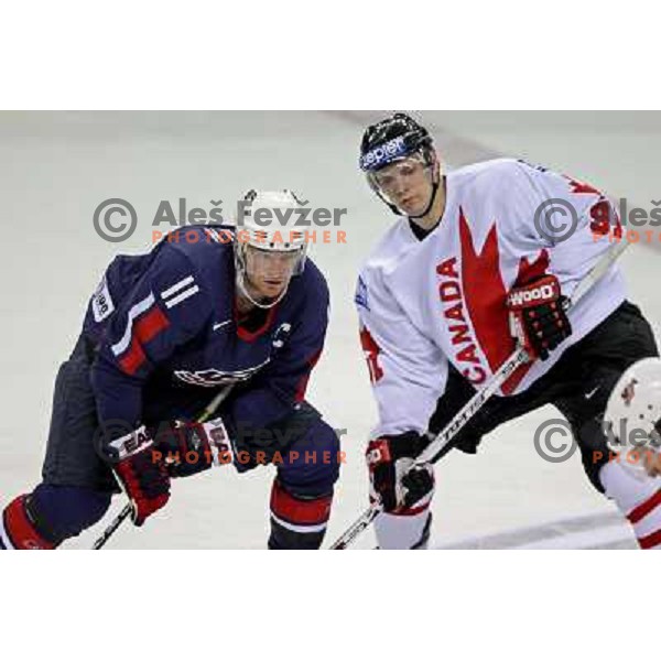 Spezza (91) of Canada and Halpern (11) of USA at 2008 IIHF World Championship, played in Metro Arena, Halifax, Nova Scotia,Canada, May 6th 2008.Canada won the game 5:4. Photo by Ales Fevzer 