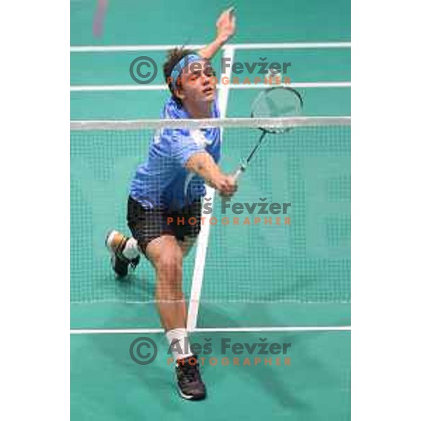 Miha Ivanic of Slovenia competes in first round of Yonex Slovenia Future masters in Badminton, Brezice on November 26, 2021