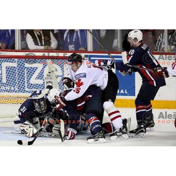 Heatley (15) of Canada and Anderson (31) of USA at 2008 IIHF World Championship, played in Metro Arena, Halifax, Nova Scotia,Canada, May 6th 2008.Canada won the game 5:4. Photo by Ales Fevzer 