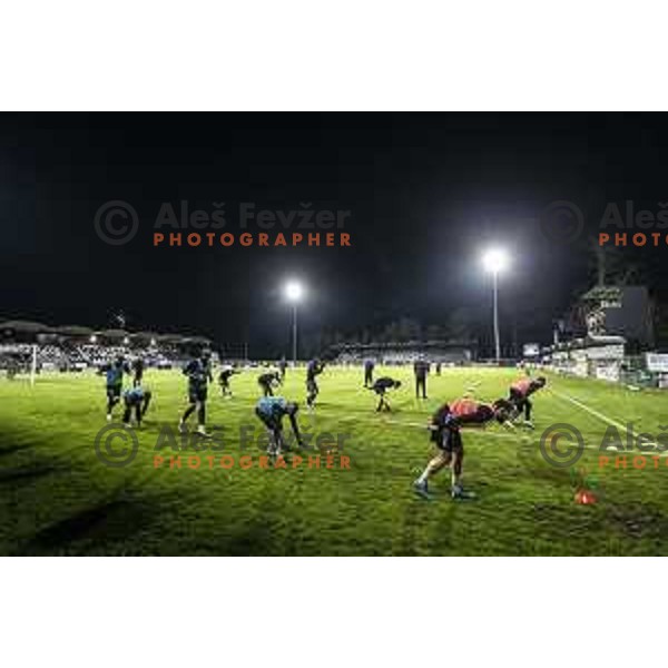 Players of Mura warming up prior to Prva liga Telemach football match between Mura and Maribor in Fazanerija, Murska Sobota, Slovenia on November 28, 2021. Photo: Jure Banfi/www.alesfevzer.com