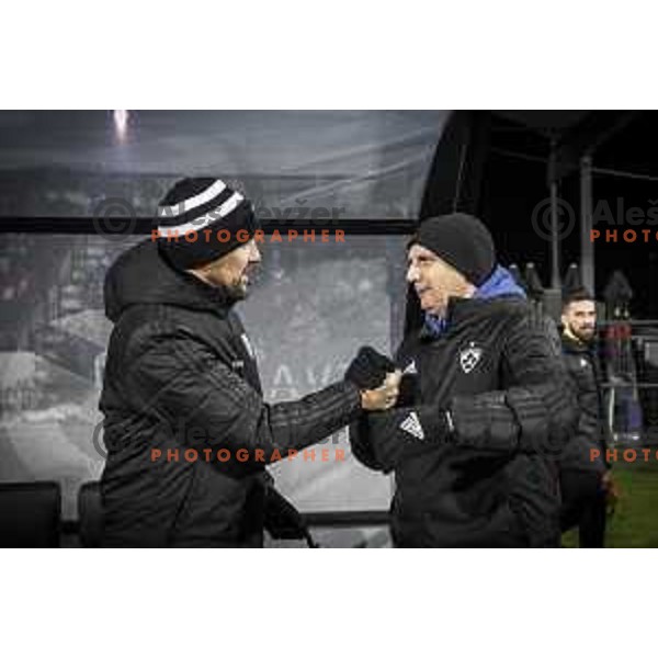 Ante Simundza, head coach of Mura and Radovan Karanovic, head coach of Maribor during Prva liga Telemach football match between Mura and Maribor in Fazanerija, Murska Sobota, Slovenia on November 28, 2021. Photo: Jure Banfi/www.alesfevzer.com