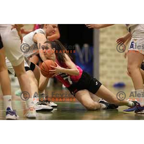 in action during 1.SKL Women basketball match between Triglav and Cinkarna Celje in Kranj, Slovenia on December 4, 2021