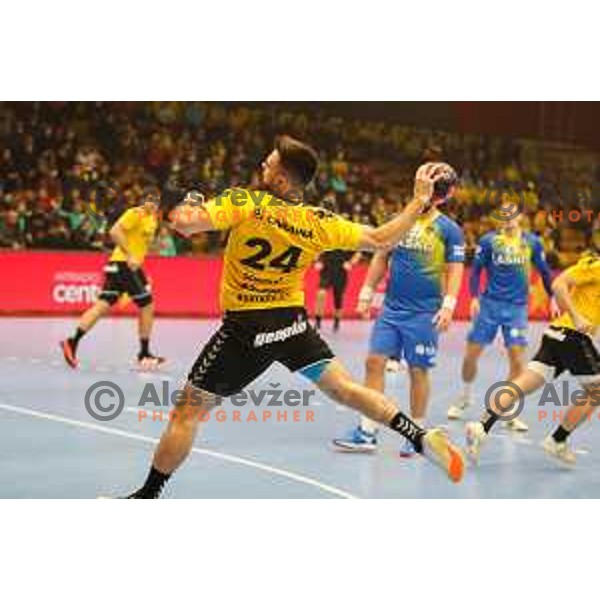 Tilen Sokolic in action during 1.NLB league handball match between Gorenje Velenje and Celje Pivovarna Lasko in Velenje, Slovenia on December 4, 2021