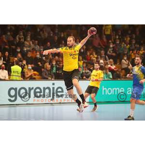 Timotej Grmsek in action during 1.NLB league handball match between Gorenje Velenje and Celje Pivovarna Lasko in Velenje, Slovenia on December 4, 2021