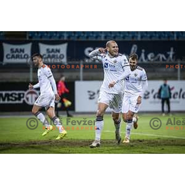 Ognjen Mudrinski celebrating during Prva liga Telemach football match between Celje and Maribo in Arena z’dezele, Celje, Slovenia on December 4, 2021. Photo: Jure Banfi/www.alesfevzer.com