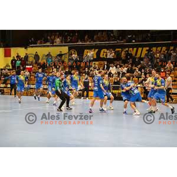 in action during 1.NLB league handball match between Gorenje Velenje and Celje Pivovarna Lasko in Velenje, Slovenia on December 4, 2021