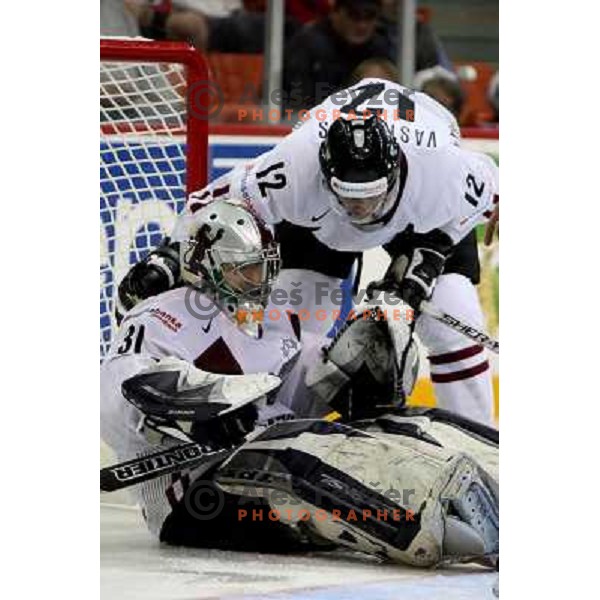 of Slovenia and of Latvia at IIHF World Championship 2008, preliminary round, group B, played in Halifax, Nova Scotia, Canada on 6th of May 2008. Latvia won the game 3:0. Photo by Ales Fevzer 