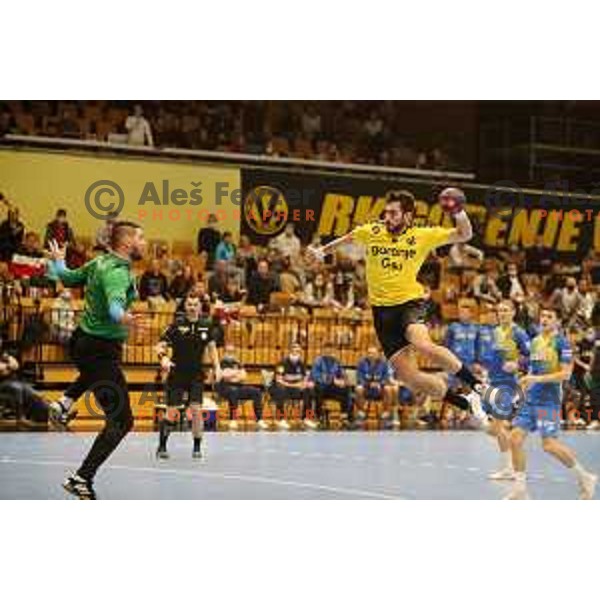 Ibrahim Haseljic in action during 1.NLB league handball match between Gorenje Velenje and Celje Pivovarna Lasko in Velenje, Slovenia on December 4, 2021