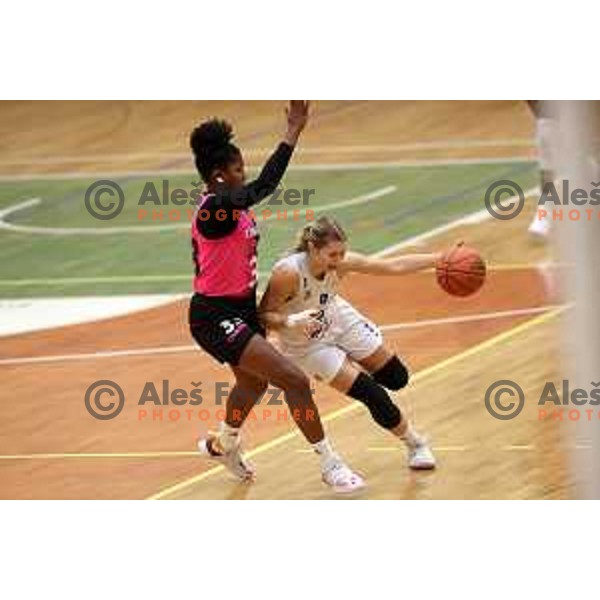 in action during 1.SKL Women basketball match between Triglav and Cinkarna Celje in Kranj, Slovenia on December 4, 2021