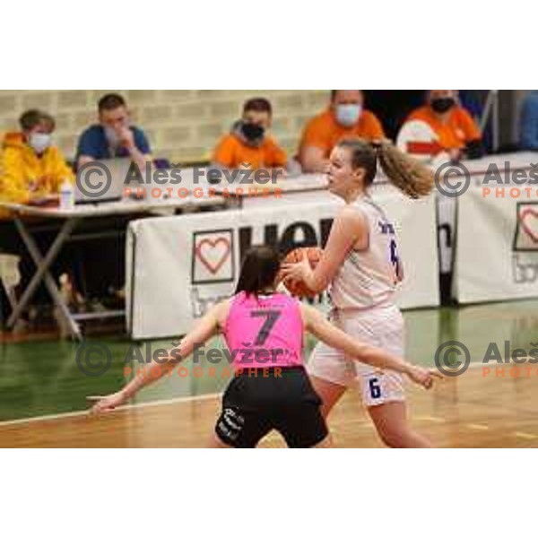 in action during 1.SKL Women basketball match between Triglav and Cinkarna Celje in Kranj, Slovenia on December 4, 2021