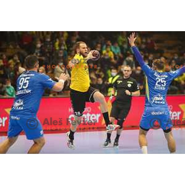 Timotej Grmsek in action during 1.NLB league handball match between Gorenje Velenje and Celje Pivovarna Lasko in Velenje, Slovenia on December 4, 2021