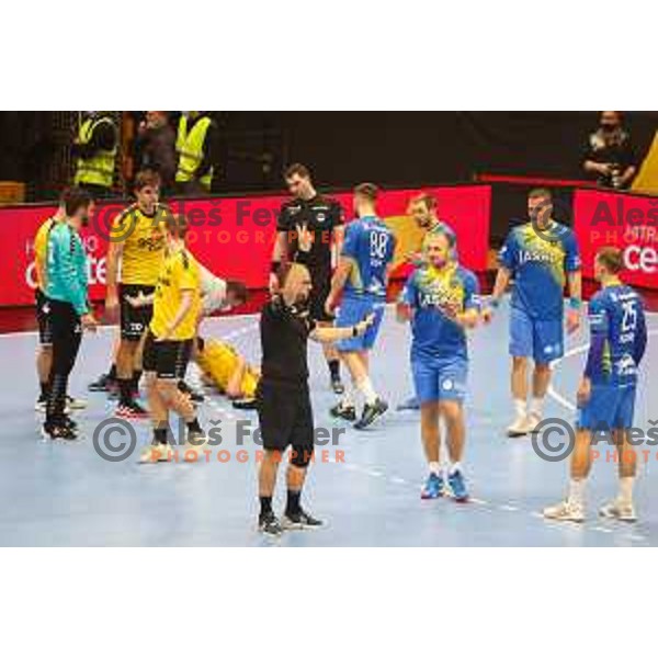 in action during 1.NLB league handball match between Gorenje Velenje and Celje Pivovarna Lasko in Velenje, Slovenia on December 4, 2021