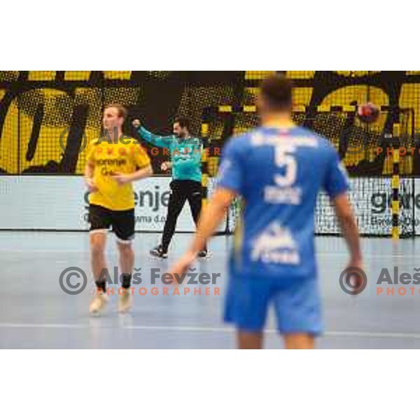 Emir Taletovic in action during 1.NLB league handball match between Gorenje Velenje and Celje Pivovarna Lasko in Velenje, Slovenia on December 4, 2021