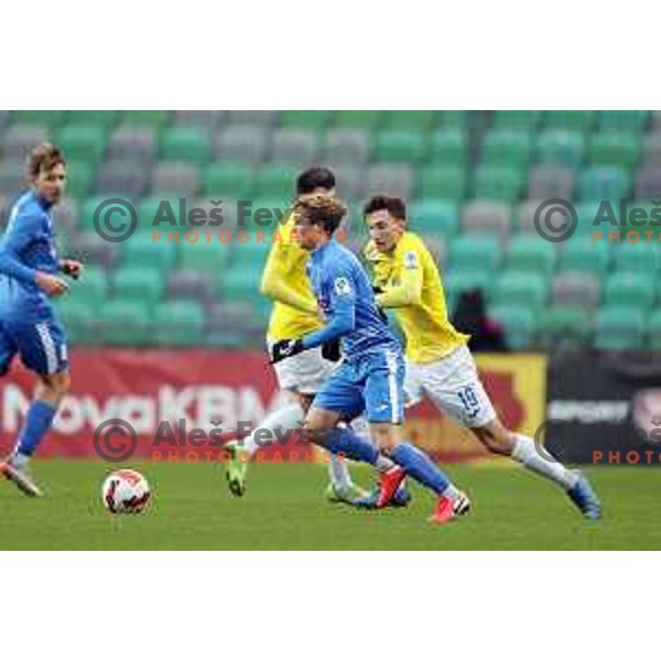 Matija Kavcic and Andrej Pogacar in action during Prva Liga Telemach football match between Bravo and Kalcer Radomlje in Ljubljana, Slovenia on December 7, 2021