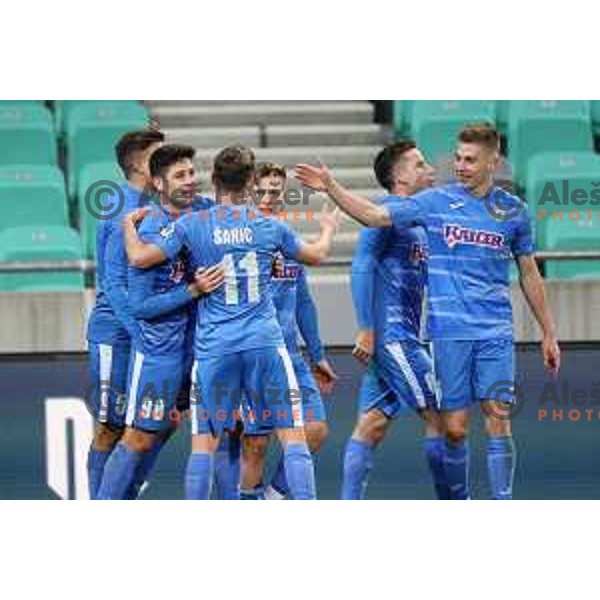 Marko Bozic, Ivan Saric and Mark Zabukovnik in action during Prva Liga Telemach football match between Bravo and Kalcer Radomlje in Ljubljana, Slovenia on December 7, 2021