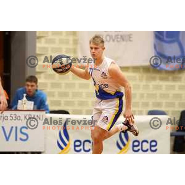 in action during Nova KBM league basketball match between ECE Triglav and Rogaska in Kranj, Slovenia on December 7, 2021