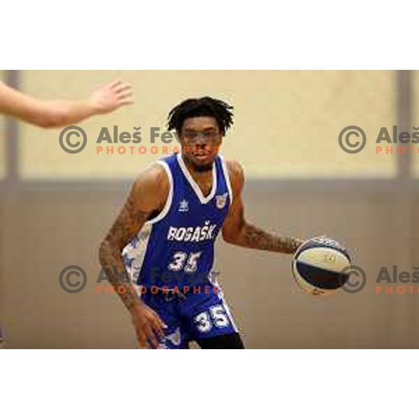 in action during Nova KBM league basketball match between ECE Triglav and Rogaska in Kranj, Slovenia on December 7, 2021