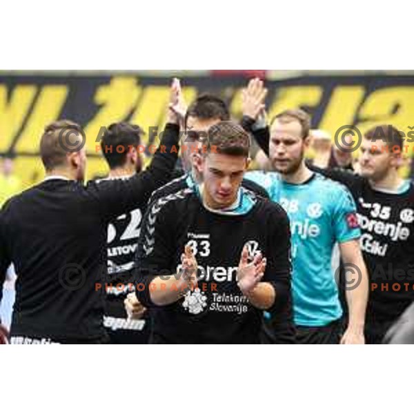 Timotej Grmsek in action during EHF European league match between Gorenje Velenje and IK Savehof in Velenje, Slovenia on December 7, 2021 