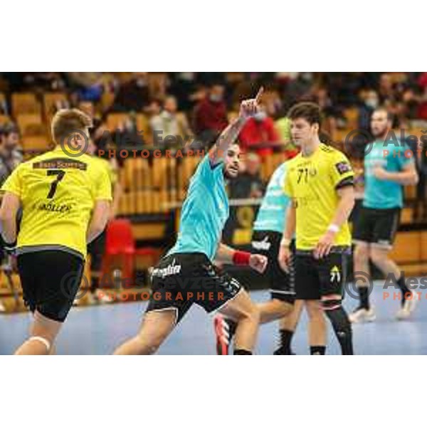 Kenan Pajt in action during EHF European league match between Gorenje Velenje and IK Savehof in Velenje, Slovenia on December 7, 2021 