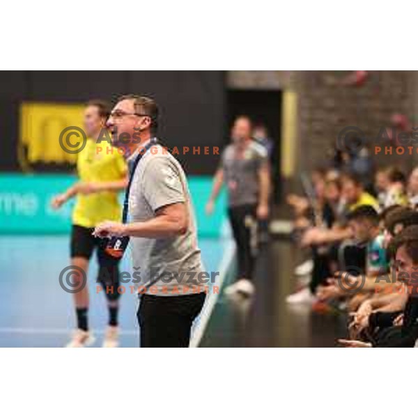 Head coach Zoran Jovicic in action during EHF European league match between Gorenje Velenje and IK Savehof in Velenje, Slovenia on December 7, 2021