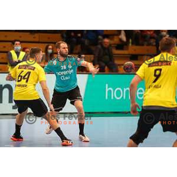 Timotej Grmsek in action during EHF European league match between Gorenje Velenje and IK Savehof in Velenje, Slovenia on December 7, 2021 