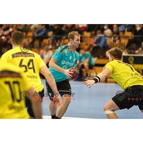 Domen Tajnik in action during EHF European league match between Gorenje Velenje and IK Savehof in Velenje, Slovenia on December 7, 2021 