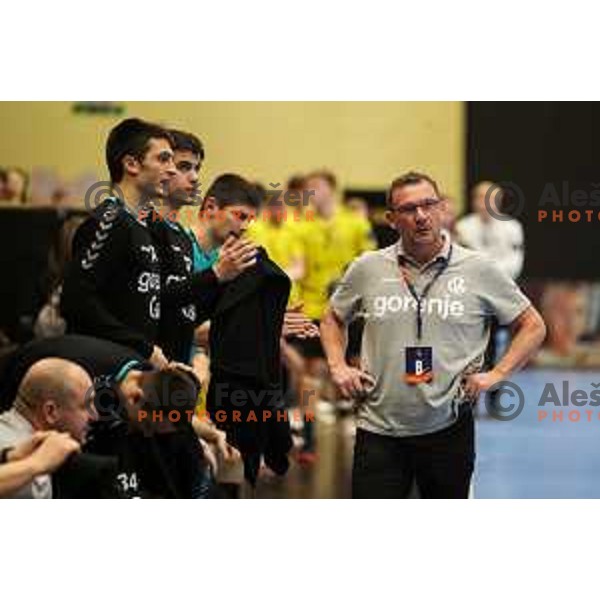 Head coach Zoran Jovicic in action during EHF European league match between Gorenje Velenje and IK Savehof in Velenje, Slovenia on December 7, 2021