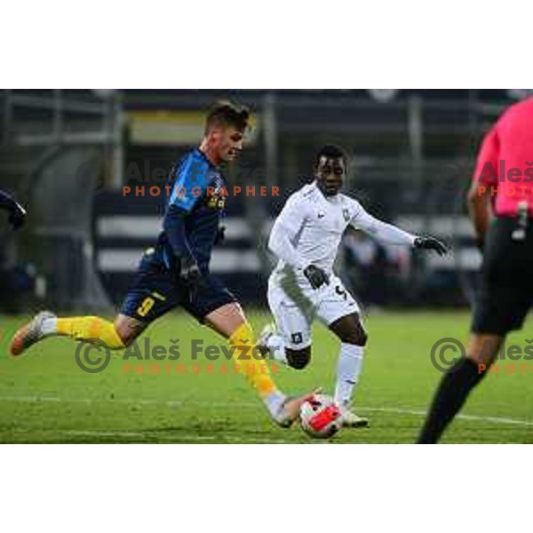 In action during Prva Liga Telemach football match between Celje and Olimpija in Celje, Slovenia on December 8, 2021