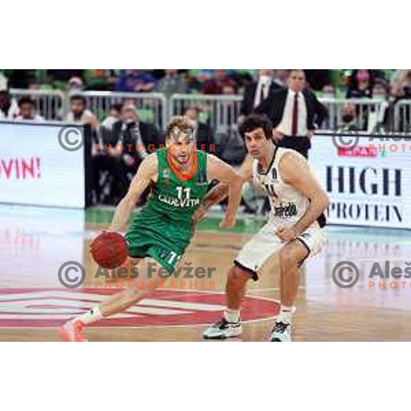 Jaka Blazic and Milos Teodosic in action during 7days EuroCup regular season basketball match between Cedevita Olimpija and Virtus Segafredo in Stozice, Arena, Ljubljana, Slovenia on December 8, 2021 