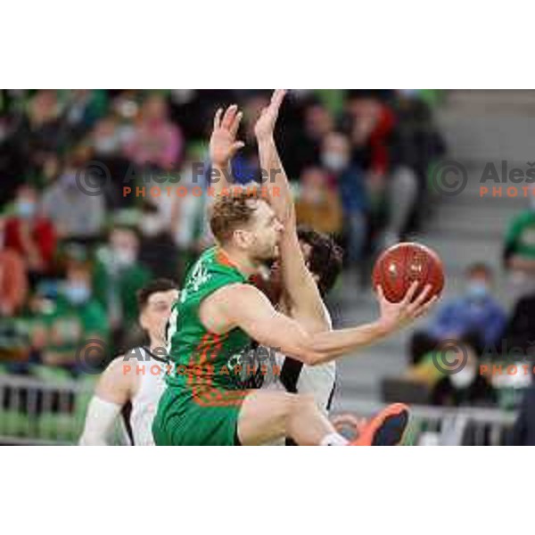 Jaka Blazic and Milos Teodosic in action during 7days EuroCup regular season basketball match between Cedevita Olimpija and Virtus Segafredo in Stozice, Arena, Ljubljana, Slovenia on December 8, 2021 