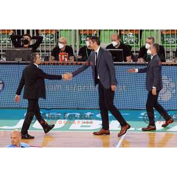 Sergio Scariolo, head coach of Virtus and Jurica Golemac during 7days EuroCup regular season basketball match between Cedevita Olimpija and Virtus Segafredo in Stozice, Arena, Ljubljana, Slovenia on December 8, 2021 