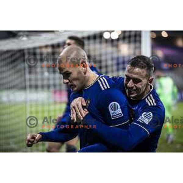 Ognjen Mudrinski and Marko Alvir celebrating during Prva liga Telemach football match between Maribor and Domzale in Ljudski vrt, Maribor, Slovenia on December 11, 2021. Photo: Jure Banfi/www.alesfevzer.com