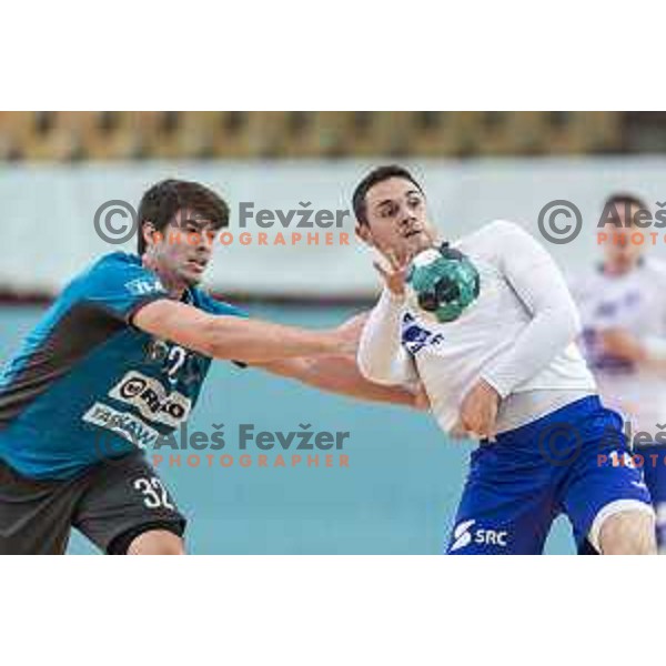 Brin Cimerman vs in action during Slovenian Cup handball match between Maribor Branik and Riko Ribnica in Luknja, Maribor, Slovenia on December 15, 2021. Photo: Jure Banfi/www.alesfevzer.com
