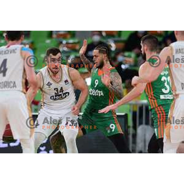 of Cedevita Olimpija in action during ABA league regular season basketball match between Cedevita Olimpija and SC Derby in Stozice, Arena, Ljubljana, Slovenia on December 18, 2021