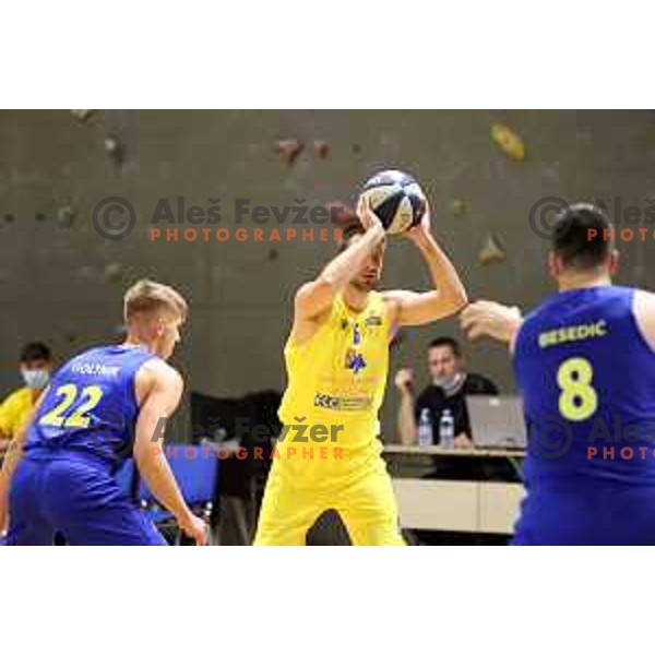 Matej Rojc in action during Nova KBM league basketball match between Sencur GGD- and Hopsi Polzela in Sencur, Slovenia on December 28, 2021
