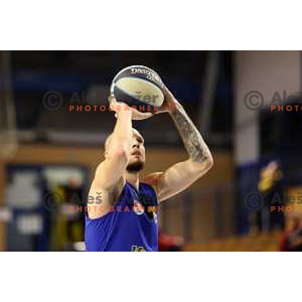 Miha Vasl in action during Nova KBM league basketball match between Sencur GGD- and Hopsi Polzela in Sencur, Slovenia on December 28, 2021