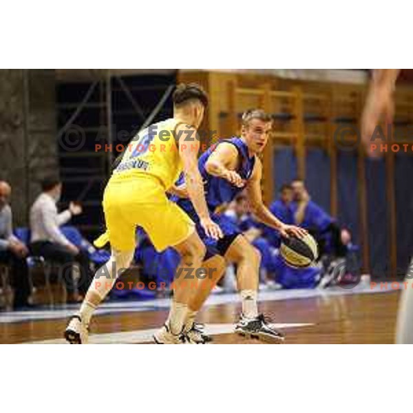 Jaka Pesak in action during Nova KBM league basketball match between Sencur GGD- and Hopsi Polzela in Sencur, Slovenia on December 28, 2021