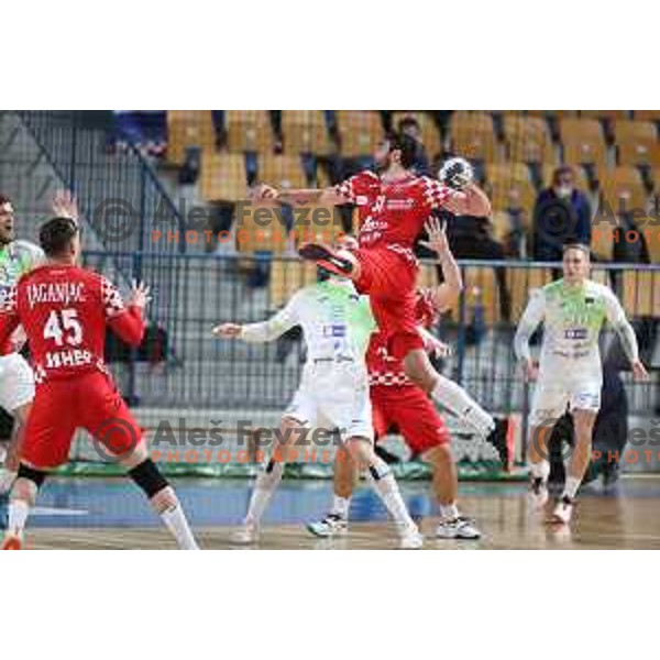 in action during friendly match between Slovenia and Croatia in Celje, Slovenia on December 29, 2021