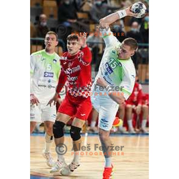 Vid Poteko in action during friendly match between Slovenia and Croatia in Celje, Slovenia on December 29, 2021