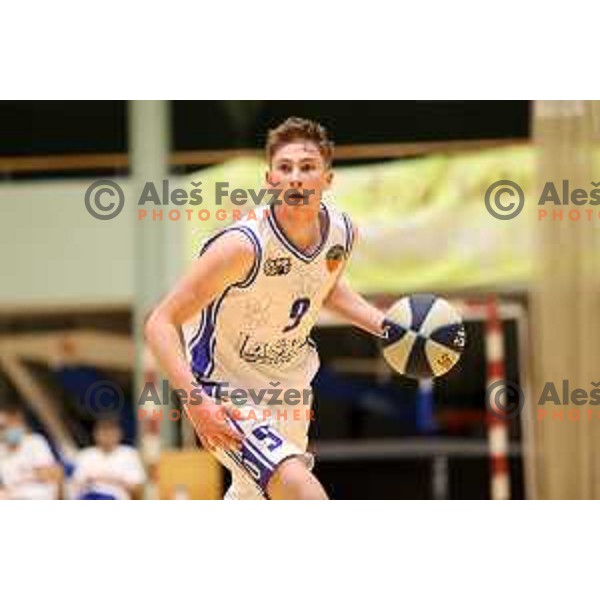 Filip Pirs in action during Nova KBM league basketball match between Zlatorog Lasko and Krka in Lasko, Slovenia on December 29, 2021 