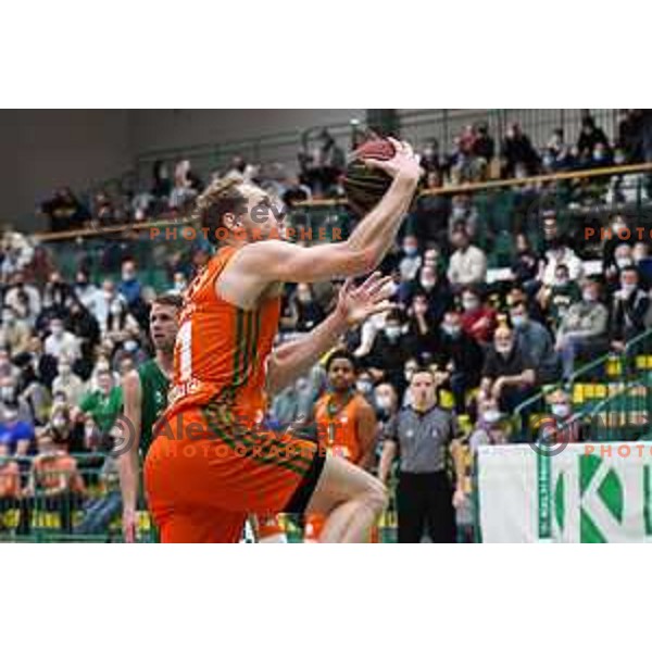 Jaka Blazic in action in ABA league basketball match between Krka and Cedevita Olimpija in Leon Stukelj Hall in Novo mesto, Slovenia on January 2, 2022