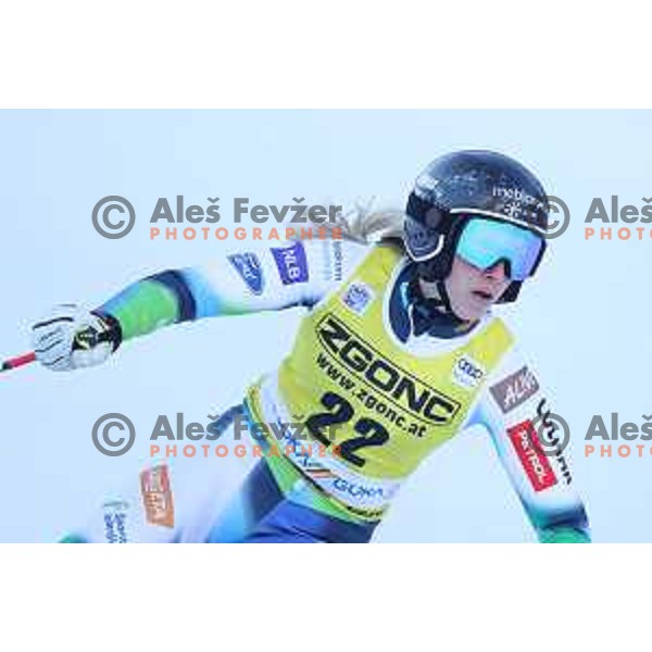 Ana Bucik (SLO) skiing in the first run of AUDI FIS Ski World Cup Giant Slalom for 58.Golden Fox-Zlata Lisica 2022 in Kranjska gora, Slovenia on January 8, 2022