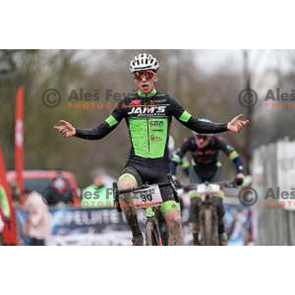 Cristian Di Gaspero races in men\'s junior category at Ciklokros Ljubljana 2021 at Hippodrome Stozice, Slovenia on December 26, 2021
