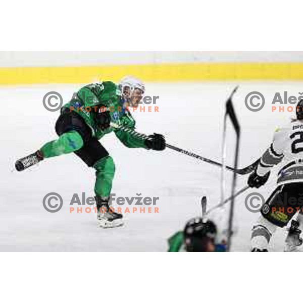 Jaka Sodja of SZ Olimpija in action during IceHL match between SZ Olimpija and Dornbirn Bulldogs in Ljubljana, Slovenia on January 15, 2022