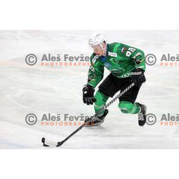 Blaz Tomazevic of SZ Olimpija in action during IceHL match between SZ Olimpija and Dornbirn Bulldogs in Ljubljana, Slovenia on January 15, 2022