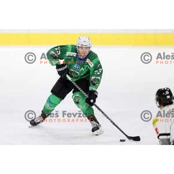 Jaka Sodja of SZ Olimpija in action during IceHL match between SZ Olimpija and Dornbirn Bulldogs in Ljubljana, Slovenia on January 15, 2022