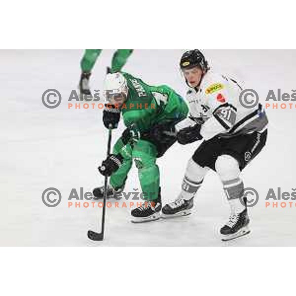 Ziga Pance of SZ Olimpija in action during IceHL match between SZ Olimpija and Dornbirn Bulldogs in Ljubljana, Slovenia on January 15, 2022