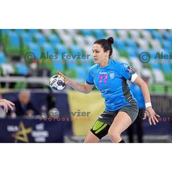 Andrea Lekic in action during EHF Champions League Women 2021-2022 handball match between Krim Mercator (SLO) and Odense (DEN) in Ljubljana, Slovenia on January 16, 2022