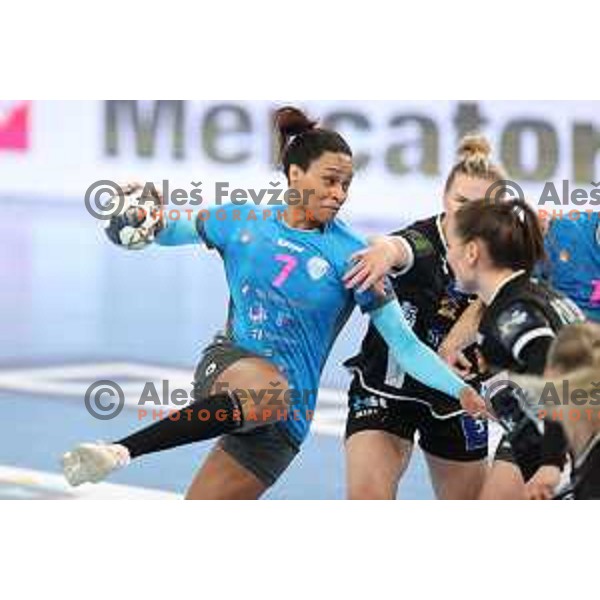 in action during EHF Champions League Women 2021-2022 handball match between Krim Mercator (SLO) and Odense (DEN) in Ljubljana, Slovenia on January 16, 2022